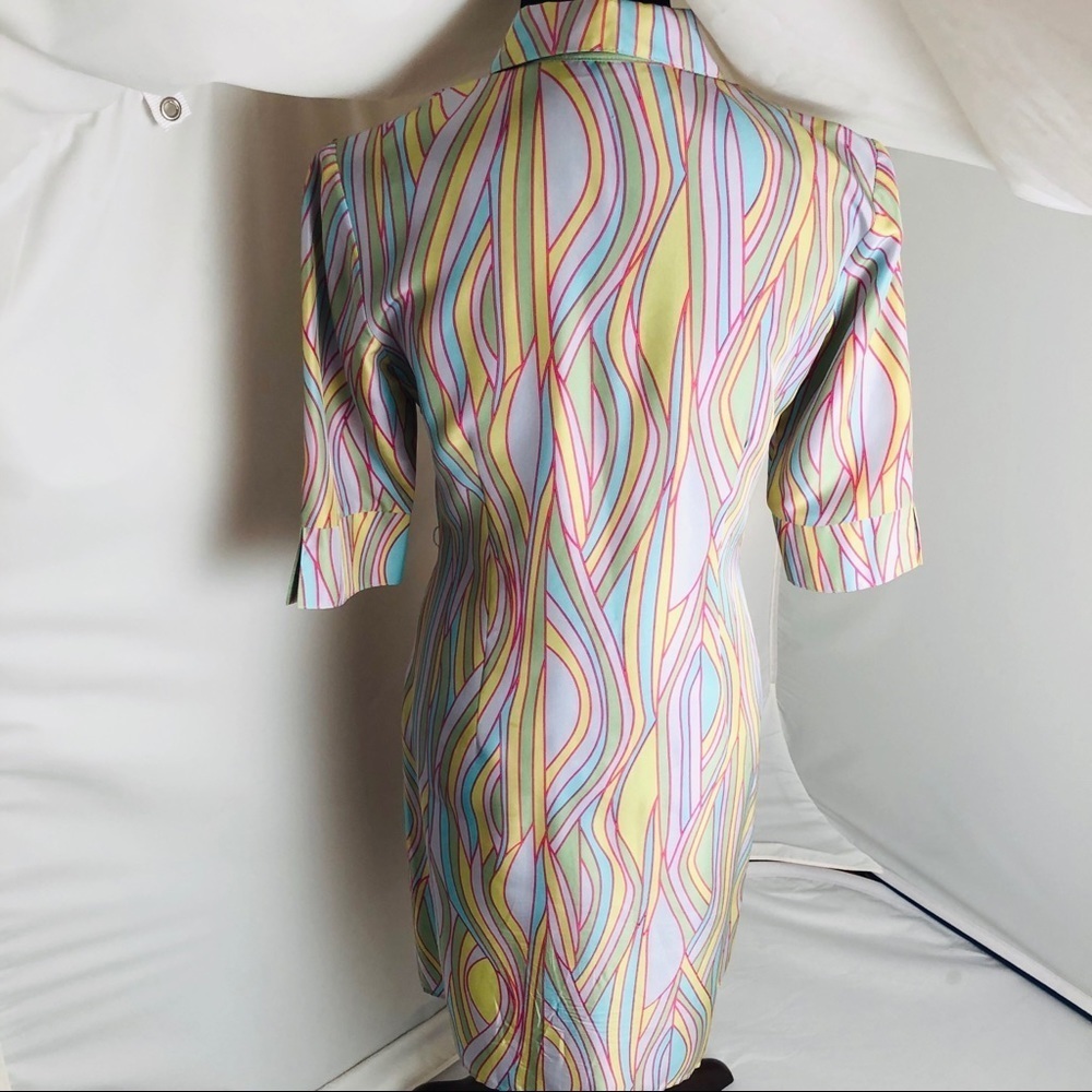 Anthropologie multicolor silk retro pastel patterned shirt dress M - Picture 4 of 11